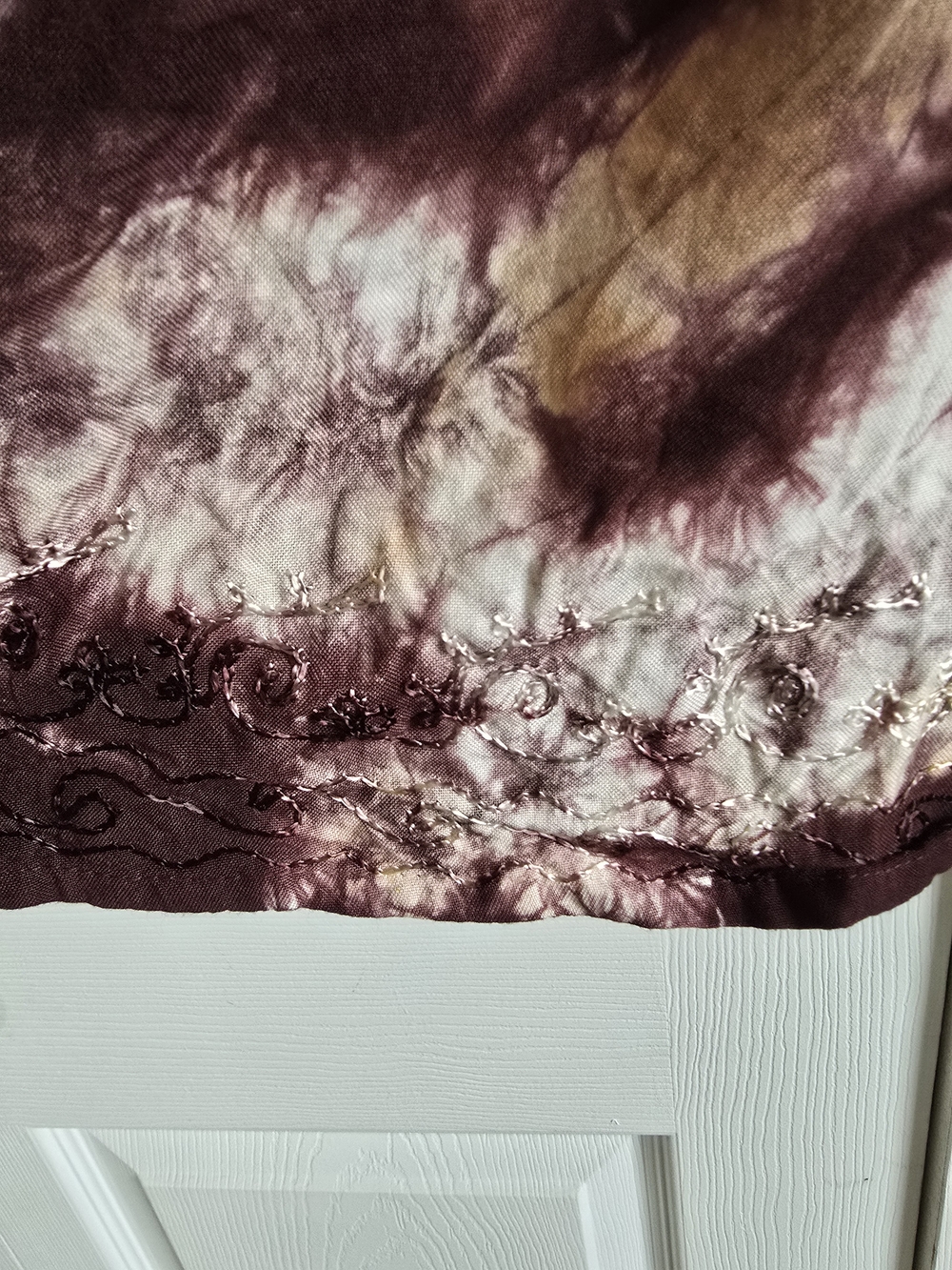 Raya Tie-Dye Beaded V-Neck Beach Cover Up Dress in Plum and Cream - Picture 3 of 16